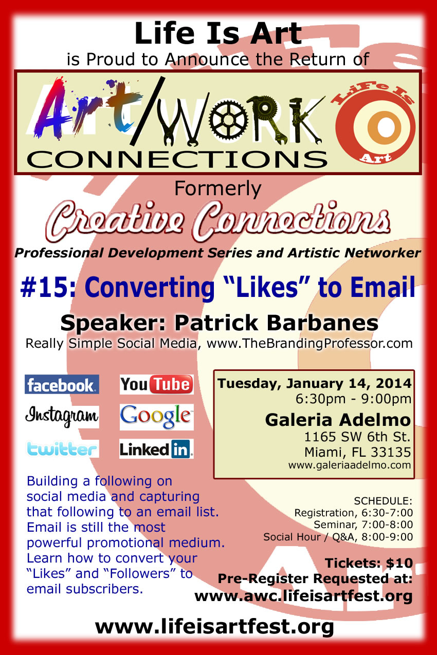 EVENT #69 Art/Work Connections 15: Converting "Likes" to Email Subscribers by Patrick Barbanes January 14, 2014