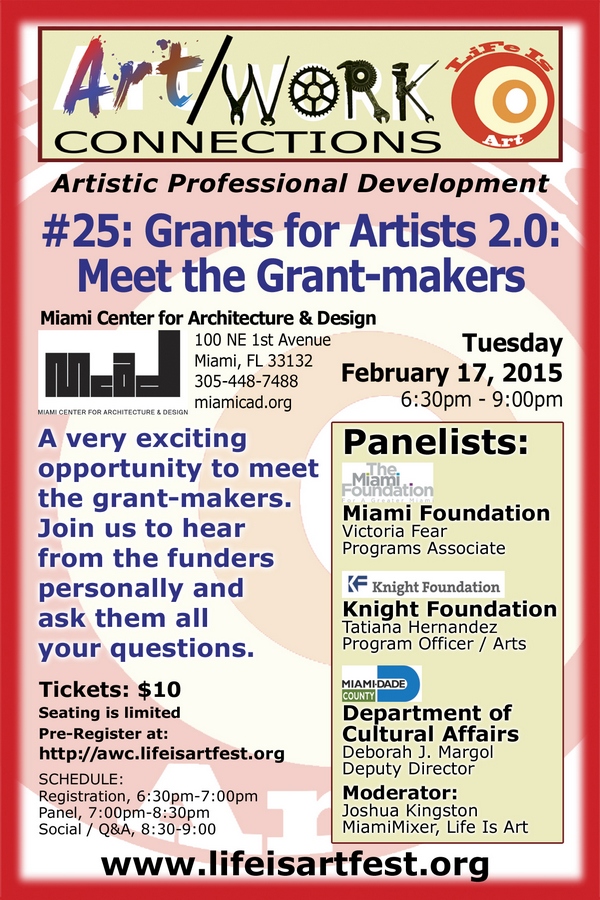 EVENT #101 Art/Work Connections Seminar 25:  Grants for Artists 2.0 - Meet the Grantmakers February 17, 2015