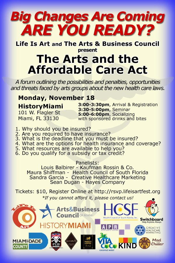 EVENT #66: Arts and the Affordable Care Act Seminar -Creative Connections 14 on November 18, 2013